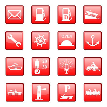16 boating icons in redのイラスト素材
