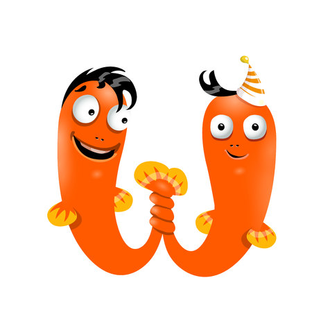 Vector one letter W of sea cartoon alphabet isolated on white background.のイラスト素材