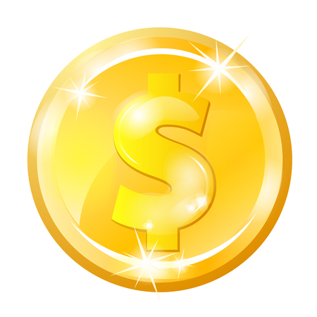 Gold coin with dollar sign. Vector illustration isolated on white backgroundのイラスト素材