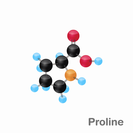 Molecular omposition and structure of Proline, Pro, best for books and educationのイラスト素材