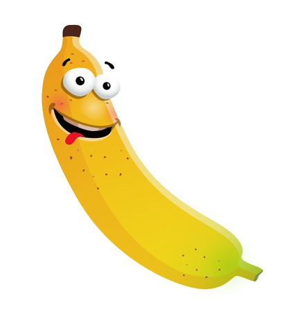 Fun banana cartoon character. Vector illustration, isolated, on a white backgroundのイラスト素材