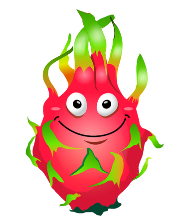 Cartoon fun dragon fruit character. Pitaya. Vector illustration, isolated on white backgroundのイラスト素材