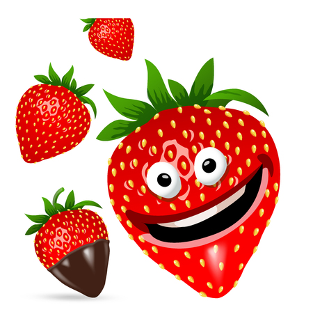Strawberry cartoon character set. Vector illustration, isolated on white backgroundのイラスト素材