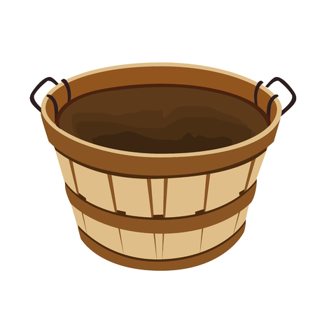 Empty wooden basked for fruts and vegetables. Vector illustration on white backgroundのイラスト素材