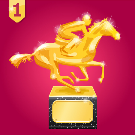 Golden award. Wiiner. Horse racing. Vector illustration on red backgroundのイラスト素材