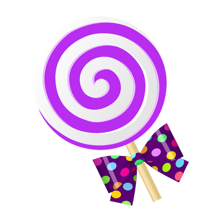 Fun cute cartoon purple lollipop with bow. Vector illustrationのイラスト素材