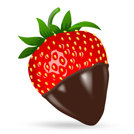 Chocolate dipped strawberry. 3d stile. Vector illustration, clip-art, isolated on white backgroundのイラスト素材