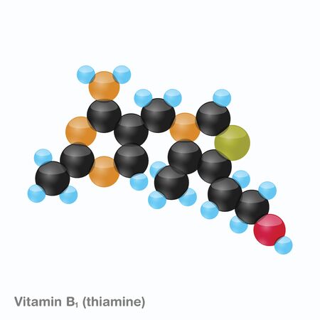 The molecule of vitamin B1 (thiamine). Vector illustration in 3d style, isolated on white background.のイラスト素材