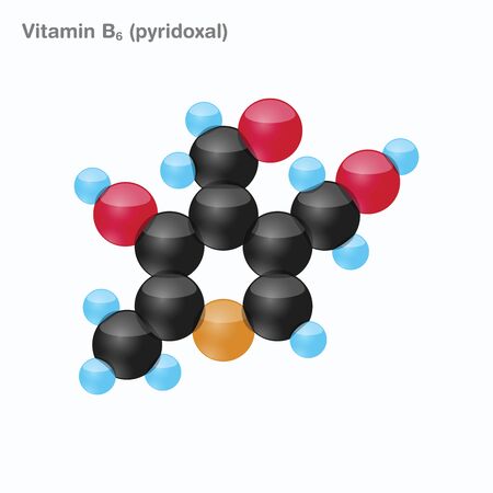 The molecule of vitamin B6 (pyridoxal). Vector illustration in 3d style, isolated on white background.のイラスト素材
