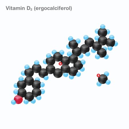 The molecule of vitamin D2 (ergocalciferol). Vector illustration in 3d style, isolated on white background.のイラスト素材