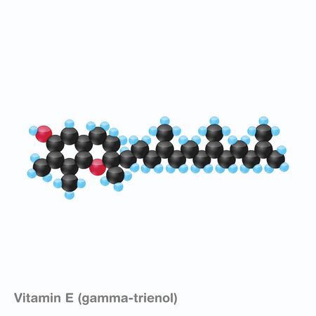 The molecule of vitamin E (gamma-trienol). Vector illustration in 3d style, isolated on white background.のイラスト素材