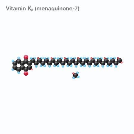 The molecule of vitamin K2 (menaquinone-7). Vector illustration in 3d style, isolated on white background.のイラスト素材
