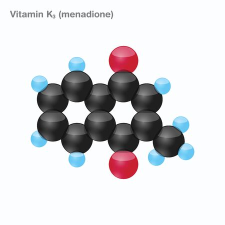 The molecule of vitamin K3 (menadione). Vector illustration in 3d style, isolated on white background.のイラスト素材