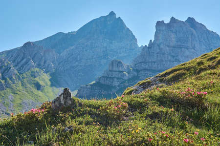 Panoramic mountain landscape in the Austrian alps. Lonely mountain landscape in Tyrol, Austria.の写真素材