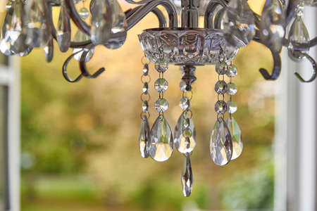 Closeup of a reflecting crystal chandelier. Vintage chandelier.の写真素材