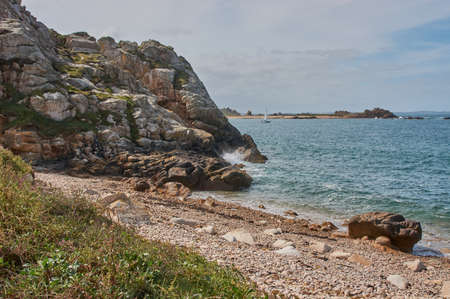 Beautiful coastline in Brittany, France. Cote de granit rose in France. Rock formation at the coastline in Brittany, France.の写真素材