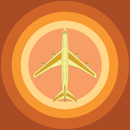 Yellow airplane top view on radial orange backgroundのイラスト素材