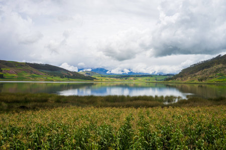 lake in the mountain region near Cuzco,Peruの写真素材