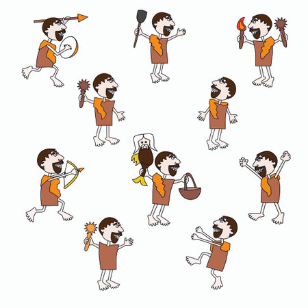 set character of a cave man for mascot, avatar, game character and other. hand drawn vector illustrationのイラスト素材