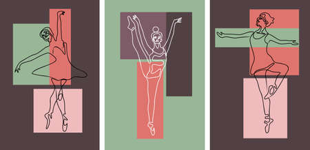 Ballerina abstract outline set isolated vector illustrationのイラスト素材