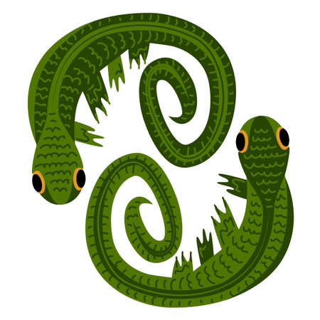 two cute hand-drawn lizards, opposite each other, kids drawing style vector illustrationのイラスト素材