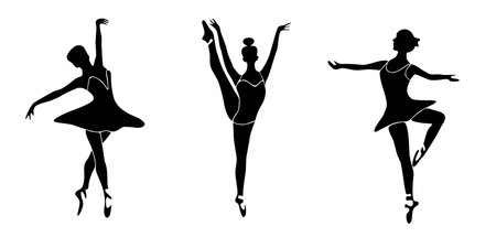Set of ballet dancers silhouettes. Vector illustration in blackのイラスト素材