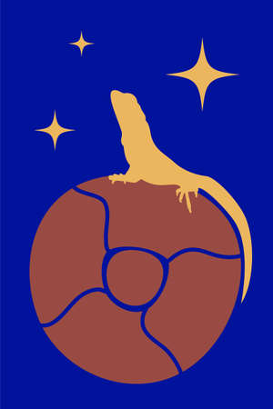 Hand drawn lizard silhouette vector illustration on abstract spots stones background, earth color, boho minimalism design poster, cardのイラスト素材