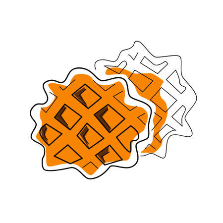 hand drawn two belgian waffles dessert outline with colors vector illustrationのイラスト素材