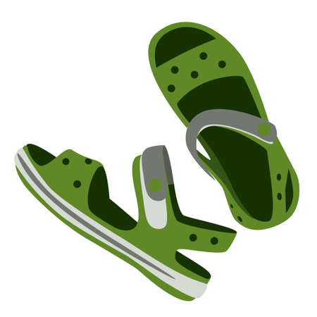 Green kids flip flops top view crocs style beach sandals vector illustartionのイラスト素材