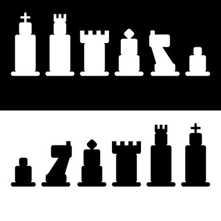 Set of white and black chess pieces stylized from rounded rectangles on white and black background. Vector illustrationのイラスト素材