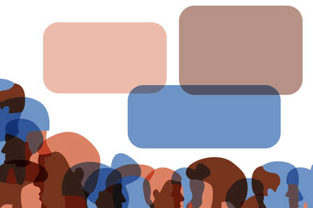 Profile color silhouettes of people crowd and text blocks space banner, male and female face heads silhouettes concept banner. Diversity multi-ethnic and multiracial people vector illustrationのイラスト素材