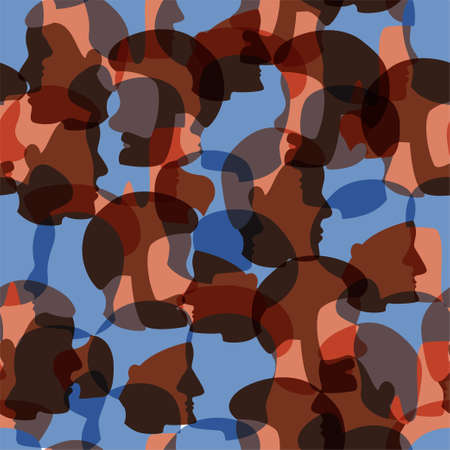 People profile heads silhouettes seamless pattern, crowd of many different flat people vector...