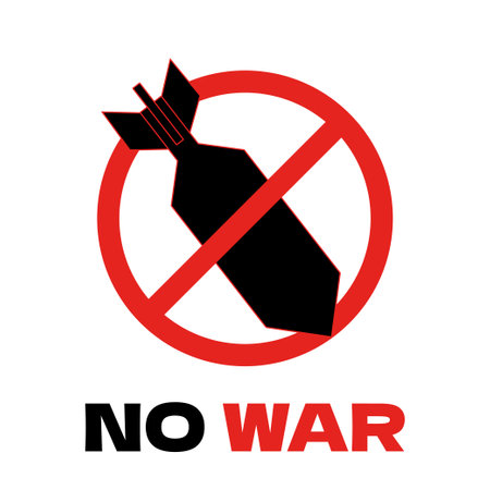 No war concept with missile bomb black and red colors minimal design. No war script and prohibition sign. Stop war and disarmament vector illustrationのイラスト素材