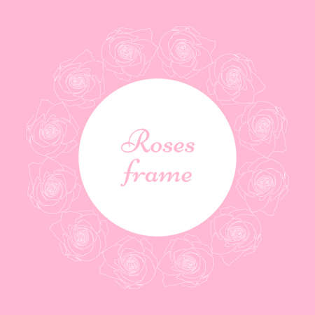 Circle frame with hand drawn line sketch roses flowers for wedding invitation card, simple abstract floral round frame tender design vector illustrationのイラスト素材