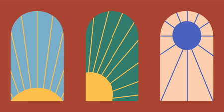 Bohemian arch windows geometric abstract design elements for decoration. Simple minimalistic boho...