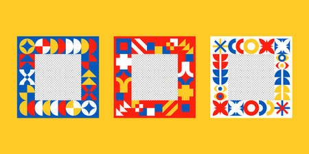 Abstract colorfull square photo frames. Neoplasticism, Bauhaus style borders for picture. Red yellow...