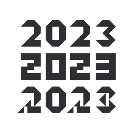2023 stylized text set. New year number minimalistic pixel brutalism design template. Simple bauhaus...