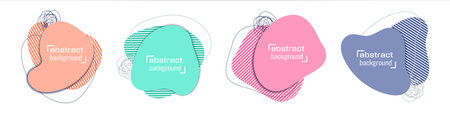 Abstract liquid shape banners. Irregular spots paper cut effect. Fluid organic blobs with outlines and scribbles. Web or print design templates. Vector illustration.のイラスト素材