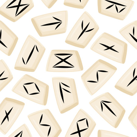 Futhark, the norse runes seamless pattern. Scandinavian occult prediction symbols carved in stones background. For cover fabric web design. Vector illustration.のイラスト素材