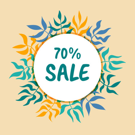 Abstract leaves circle frame. Sale or other concept. Hand drawn wavy tree brunches border. Organic sea grass eco design. Vector illustration.のイラスト素材