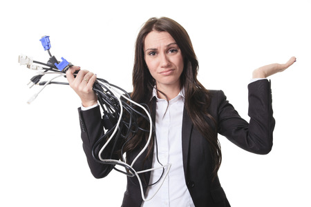 A business woman with wire in his hand.の写真素材