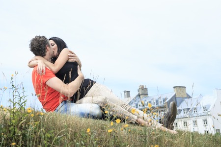 An urban modern young couple having fun outside