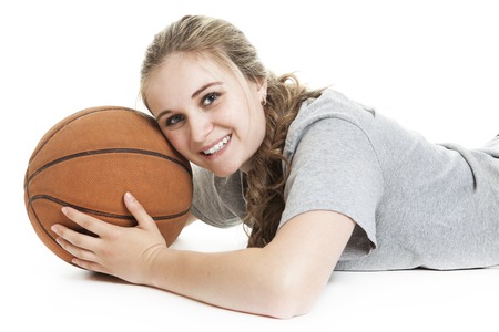 A Portrait of a teen with basket ballの写真素材