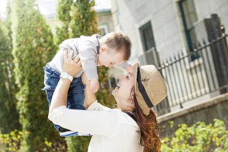 A Young mother with her baby boy