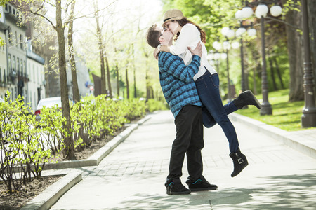 A Young couple in the old part of townの写真素材