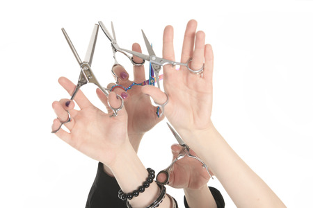 Hairdresser hand in studio white background