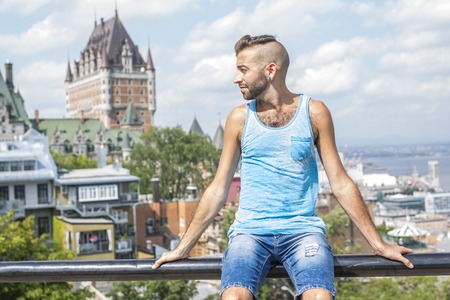 A Hipster men on the street on a city