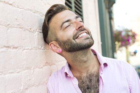 A Hipster men on the street on a cityの写真素材