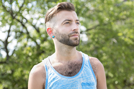 A Hipster men on the street on a cityの写真素材