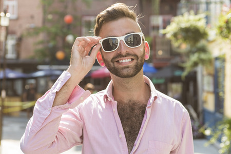 A Hipster men on the street on a cityの写真素材